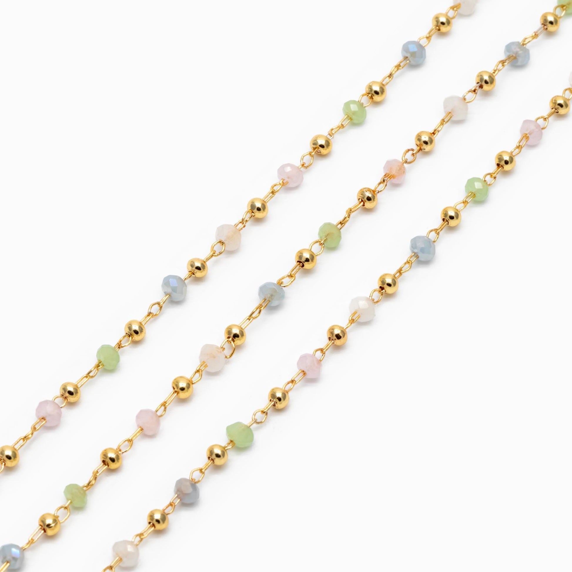 Gold plated Brass Beaded Chains, 2.5mm Glass Rondelle Beads, Necklace Chain Components (#LK-573-2)/ 1 Meter=3.3 ft