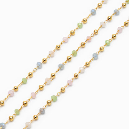 Gold plated Brass Beaded Chains, 2.5mm Glass Rondelle Beads, Necklace Chain Components (#LK-573-2)/ 1 Meter=3.3 ft