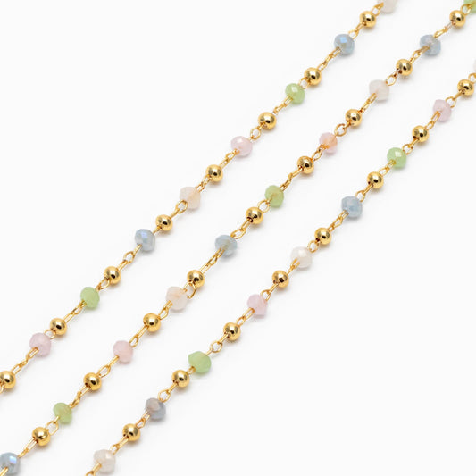 Gold plated Brass Beaded Chains, 2.5mm Glass Rondelle Beads, Necklace Chain Components (#LK-573-2)/ 1 Meter=3.3 ft