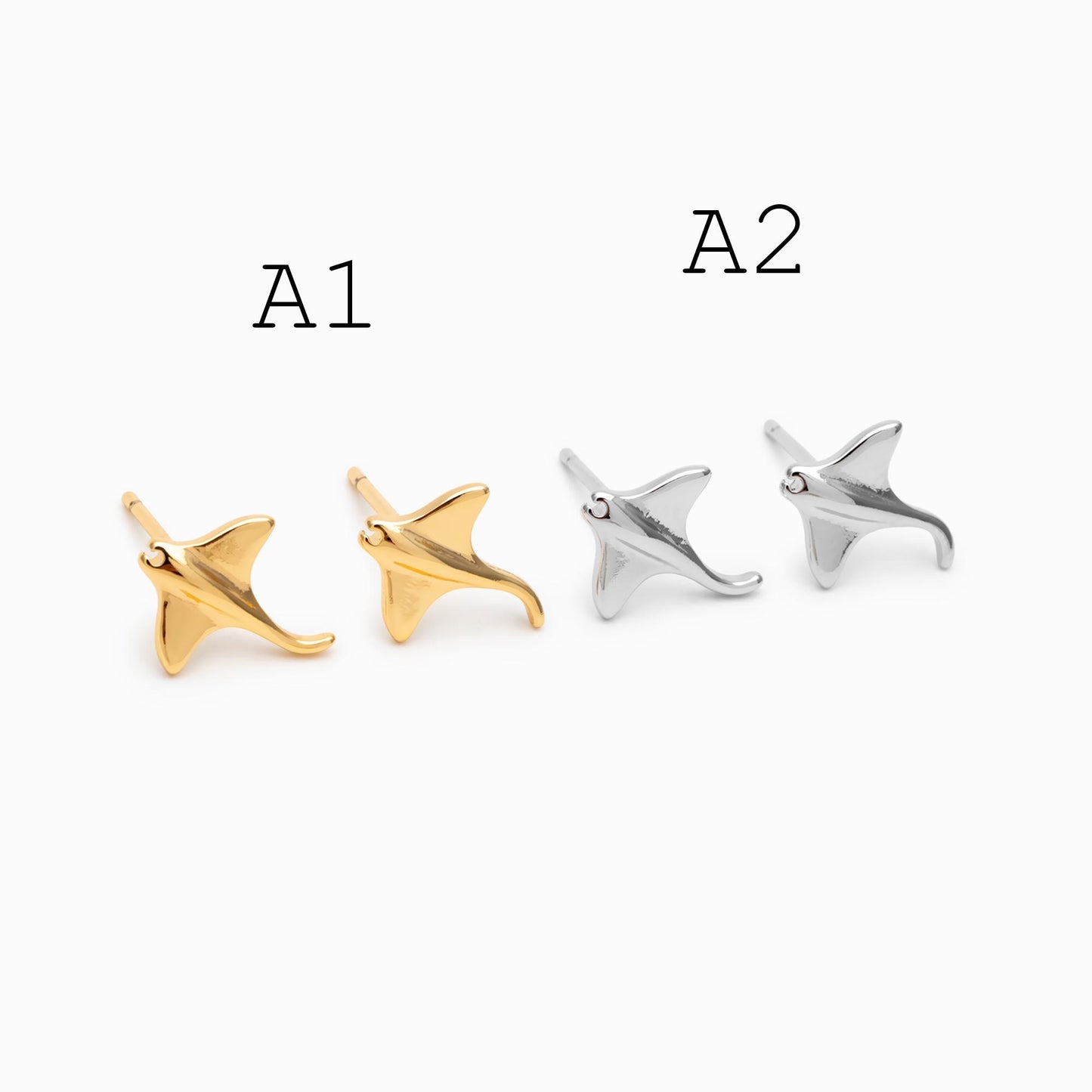 10 pieces- Ocean Theme Gold Stud Earrings, Sea Animal Studs, Dolphin Turtle Shell Shark Earrings, Wholesale Jewelry Supplies (GB-4460)