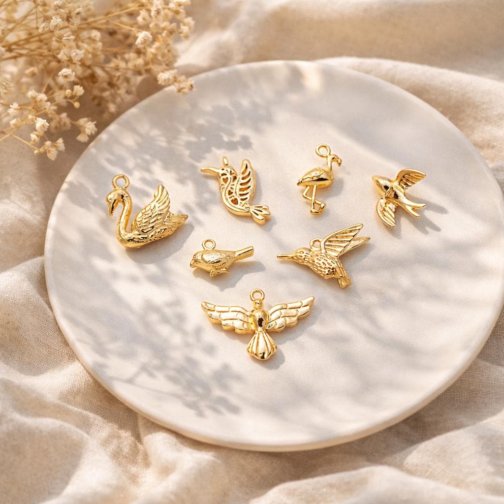10pcs Gold Bird Charm, Real Gold plated Brass Bird Pendant, Earring Charm (GB-2691)