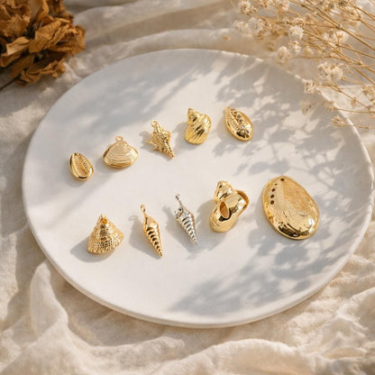 10pcs Gold/ Silver tone Seashell Charms , 18K Gold/ Rhodium plated Brass, Dainty Shell Dangle Pendants (GB-2680)