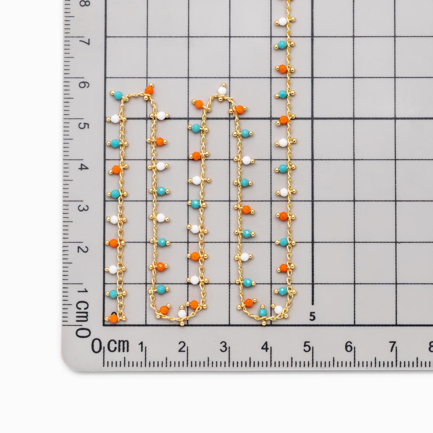 Gold Mix Color Beaded Chain, Curb Chain with 2mm Round Beads (#LK-622)/ 1 Meter=3.3ft