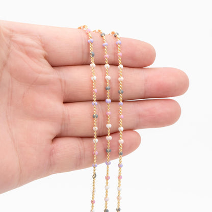 Rainbow Enamel Bead Chains 1.8mm, 18K Gold plated Brass Beaded Chain Wholesale (#LK-623)/ 1 Meter=3.3ft