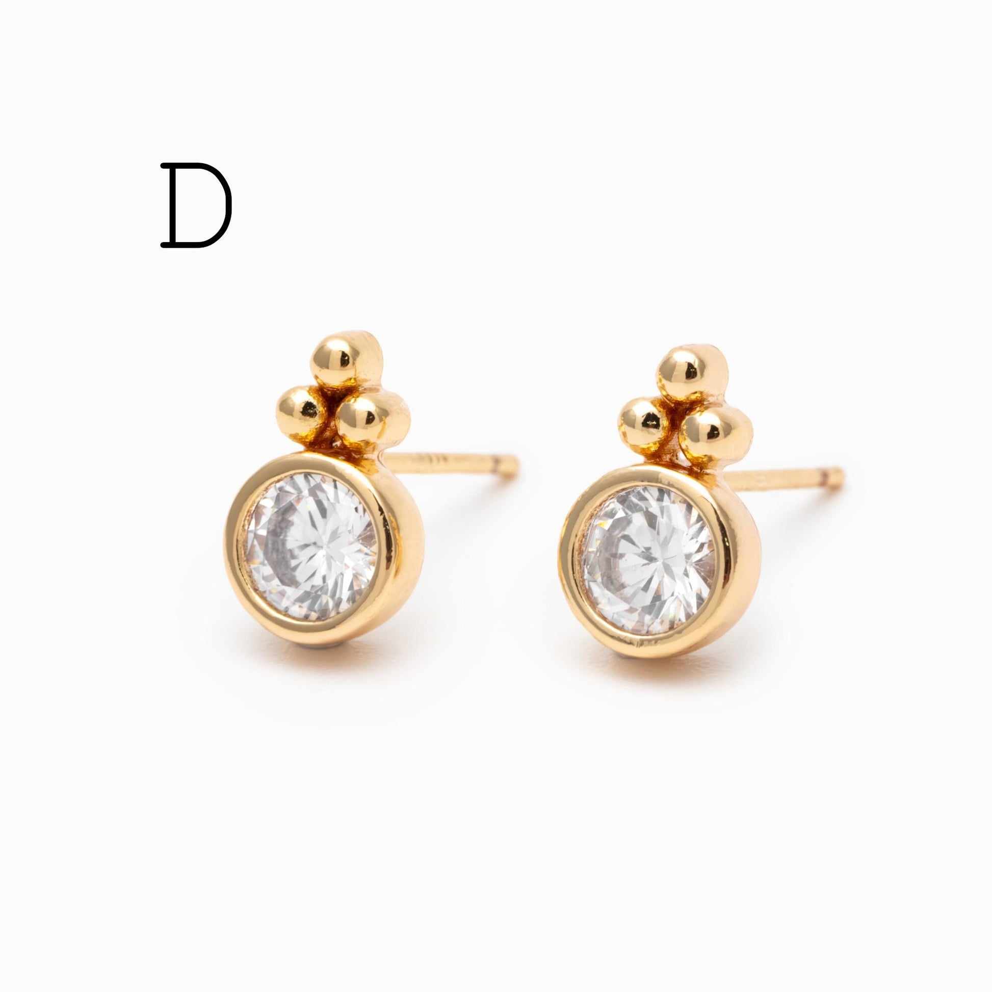 10pcs CZ Pave Round Trinity Ear Posts 12x8.5mm, Gold Plated Brass Dainty Stud Earrings (GB-3642)