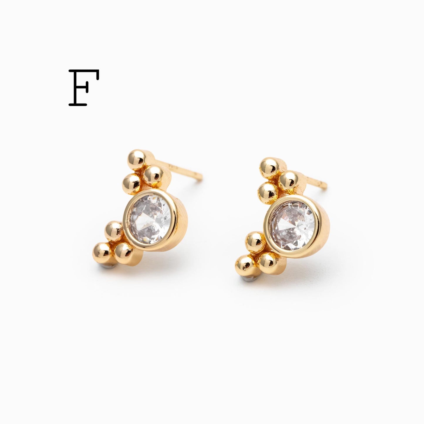 10pcs CZ Pave Round Trinity Ear Posts 12x8.5mm, Gold Plated Brass Dainty Stud Earrings (GB-3642)