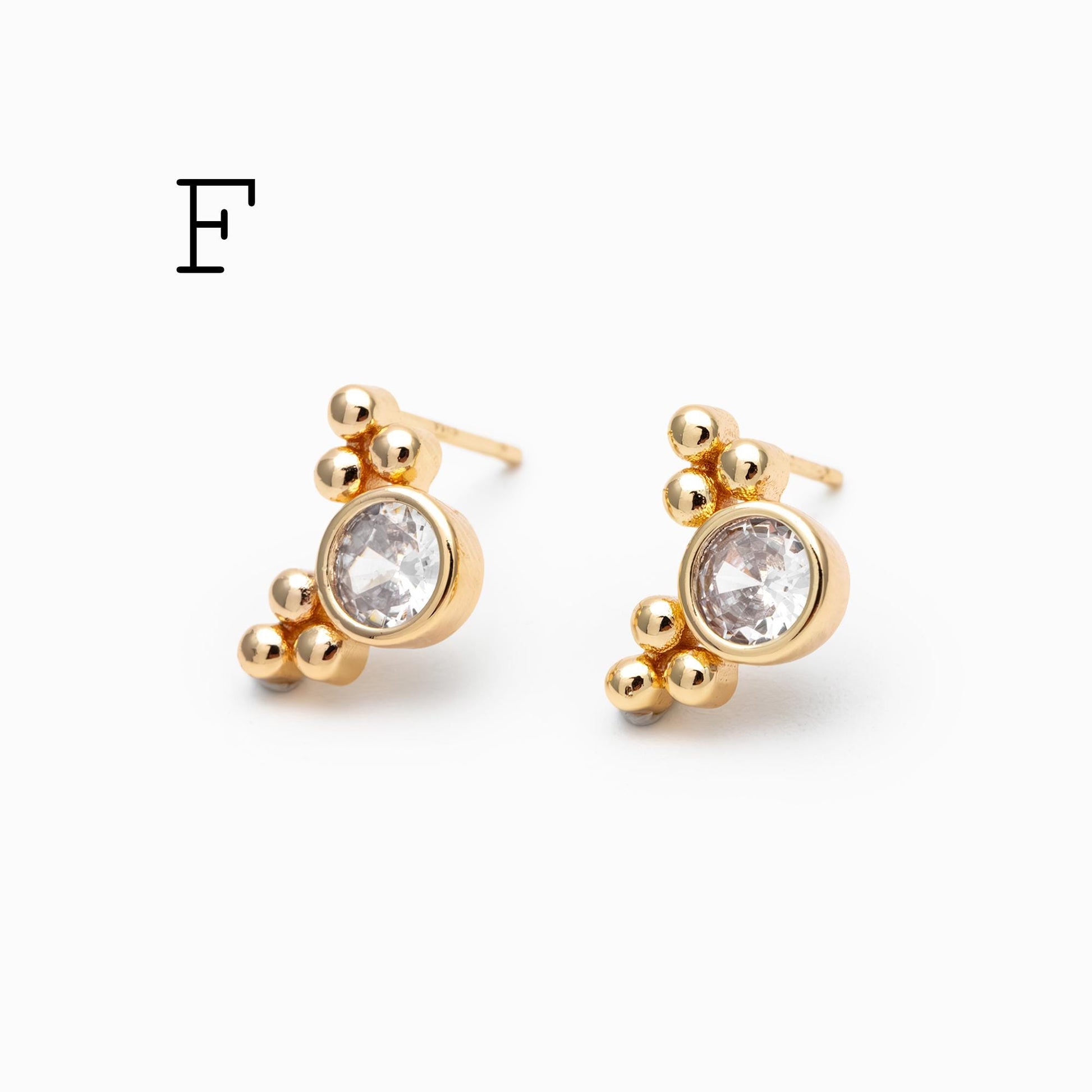 10pcs CZ Pave Round Trinity Ear Posts 12x8.5mm, Gold Plated Brass Dainty Stud Earrings (GB-3642)