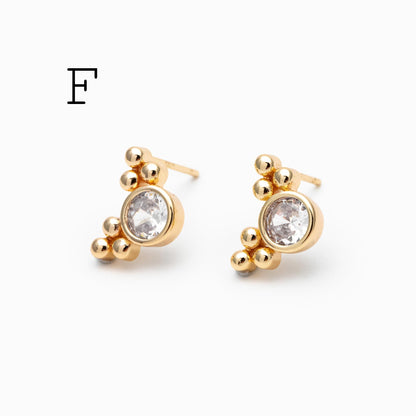 10pcs CZ Pave Round Trinity Ear Posts 12x8.5mm, Gold Plated Brass Dainty Stud Earrings (GB-3642)
