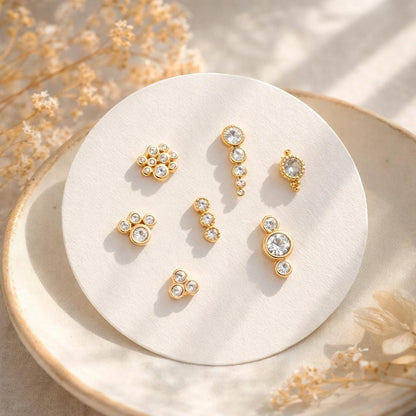 4pcs CZ Pave Round Cluster Earrings , 18K Gold Plated Brass, Dainty Stud Earrings (GB-3671)
