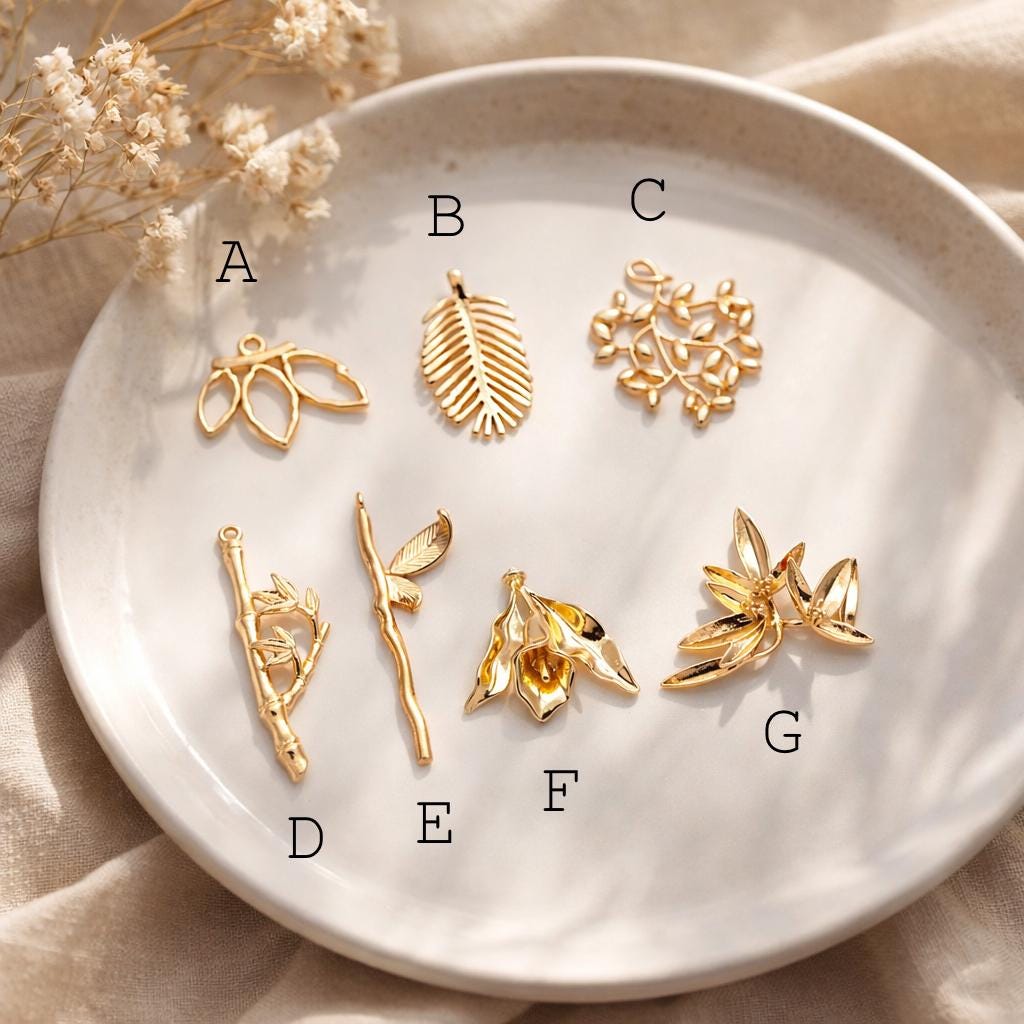 10pcs Gold Leaf Flower Charms , 18K Gold plated Brass, Dainty Earring Pendants (GB-3770)
