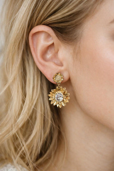 Gold Sunflower Earrings, Flower Earrings, Everyday Earrings, Sunflower Jewelry, Gift For Her (ER-092-3)