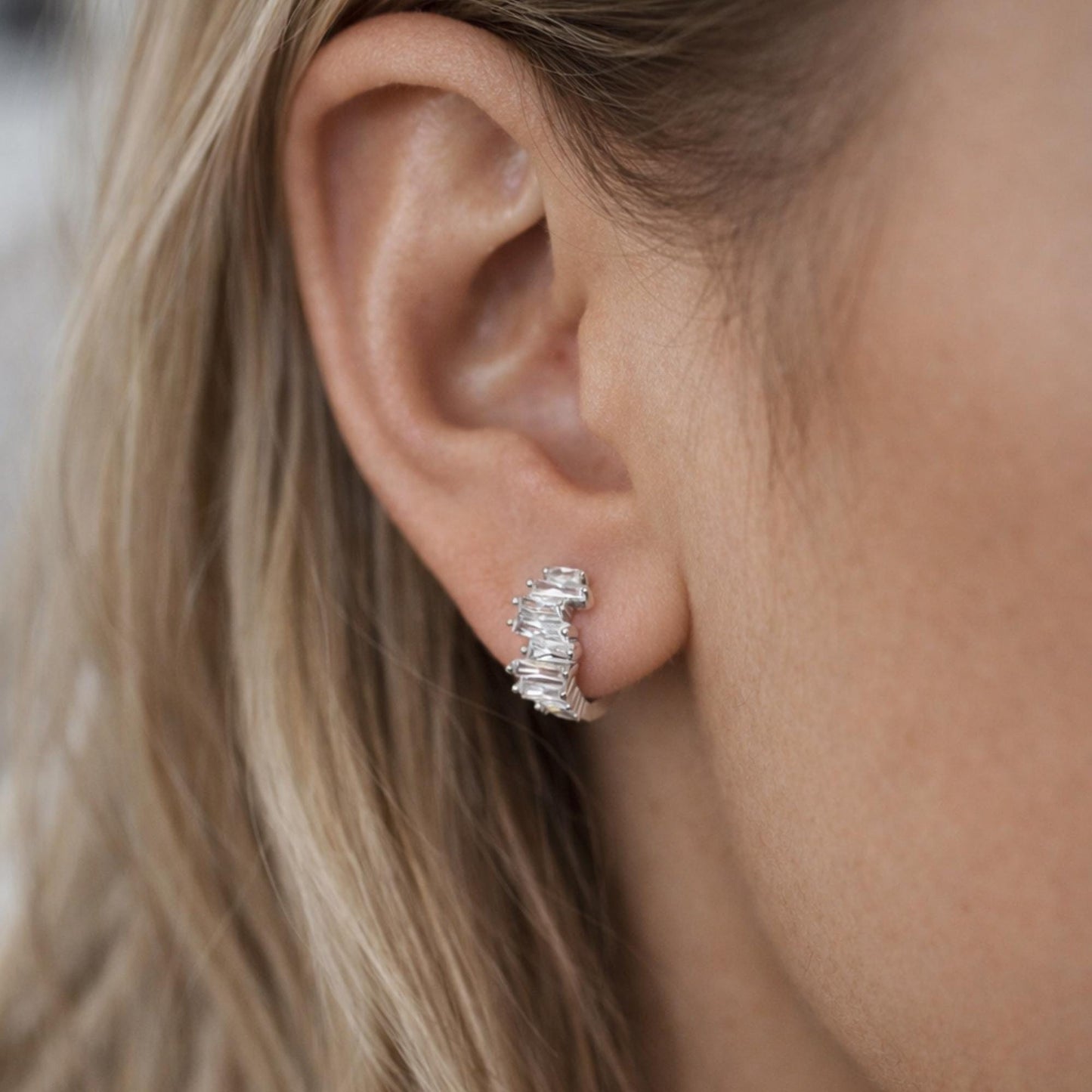 4pcs CZ Pave Gold/ Silver Hoop Earrings, 12mm, Dainty Huggie Earrings, Minimalist Earrings (GB-4726)