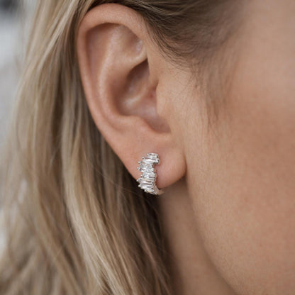 4pcs CZ Pave Gold/ Silver Hoop Earrings, 12mm, Dainty Huggie Earrings, Minimalist Earrings (GB-4726)
