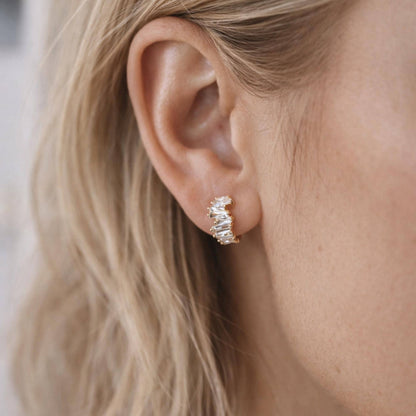 4pcs CZ Pave Gold/ Silver Hoop Earrings, 12mm, Dainty Huggie Earrings, Minimalist Earrings (GB-4726)