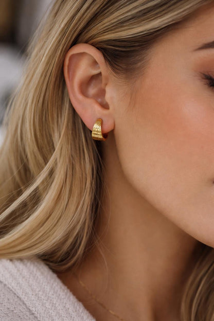 4pcs Gold/ Silver Tone Circle Hoop Earrings, 18K Gold/ Rhodium plated Brass, Chunky Huggie Earrings (GB-4738)