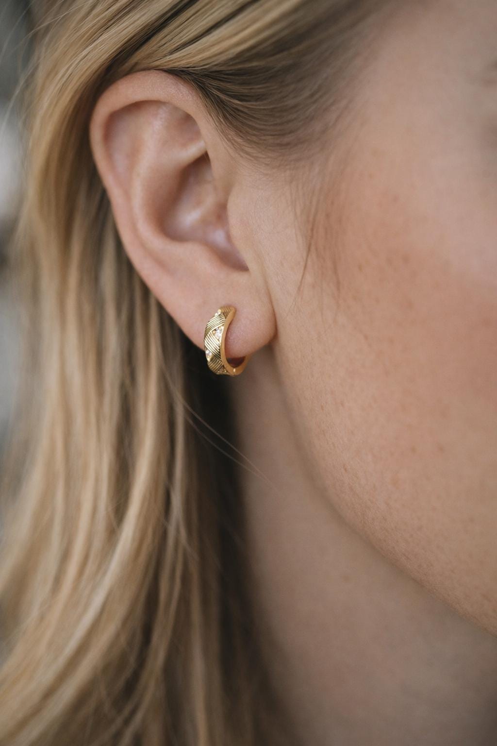 4pcs CZ Pave Gold/ Silver Hoop Earrings, 14mm, 18K Real Gold/ Rhodium plated Brass, Dainty Huggie Earrings, Minimalist Earrings (GB-4740)