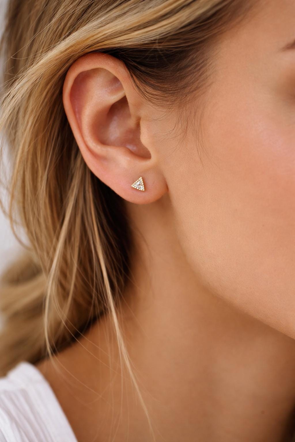 10pcs CZ Pave Gold/ Silver Round/ Triangle/ Rhombus/ Heart Earrings, Dainty Geometric Stud Earrings (GB-4743)