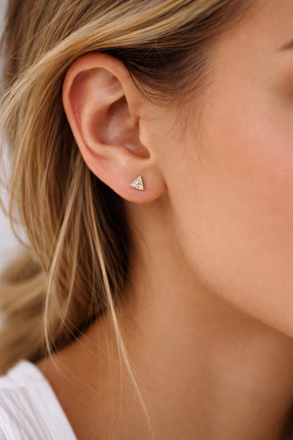 10pcs CZ Pave Gold/ Silver Round/ Triangle/ Rhombus/ Heart Earrings, Dainty Geometric Stud Earrings (GB-4743)