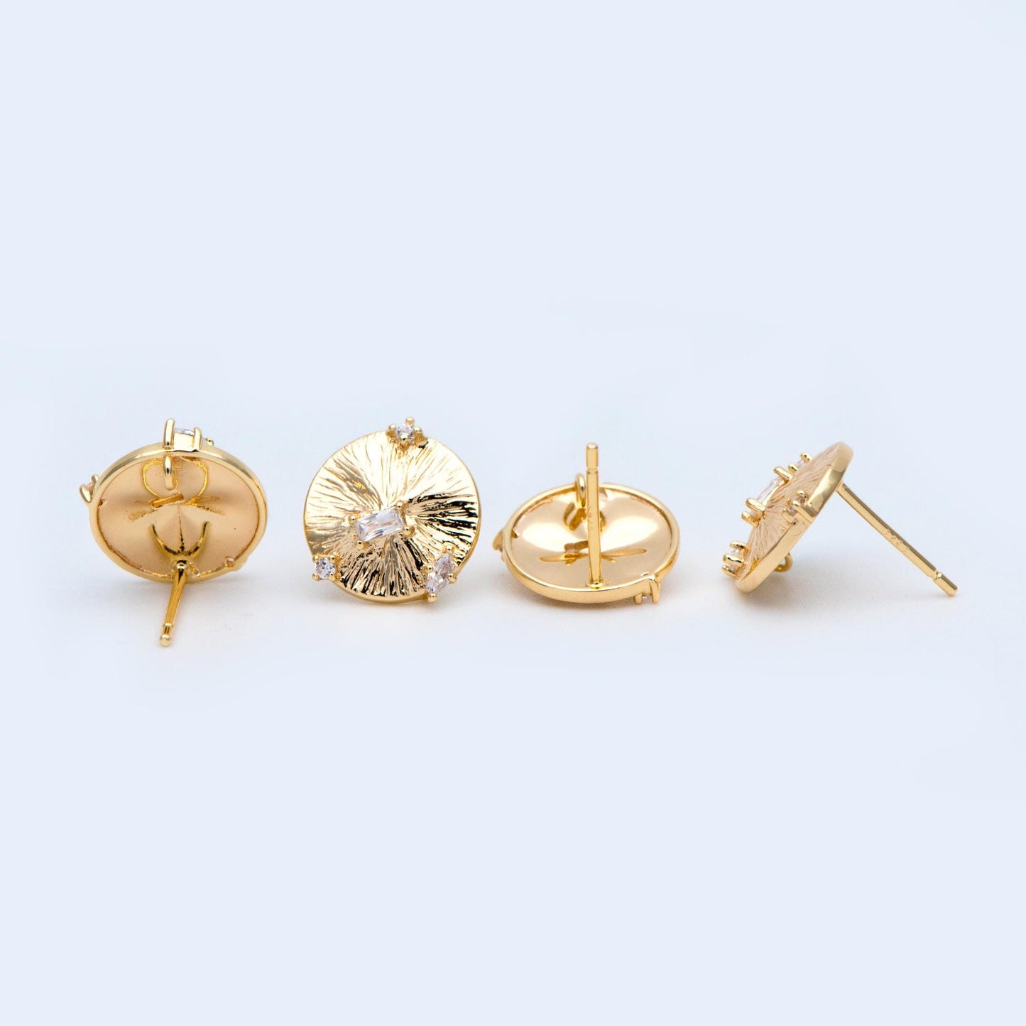 10pcs Gold Heart Earring with Loop, 18K Gold plated Brass, CZ pave Stud Earring Components (GB-1640)