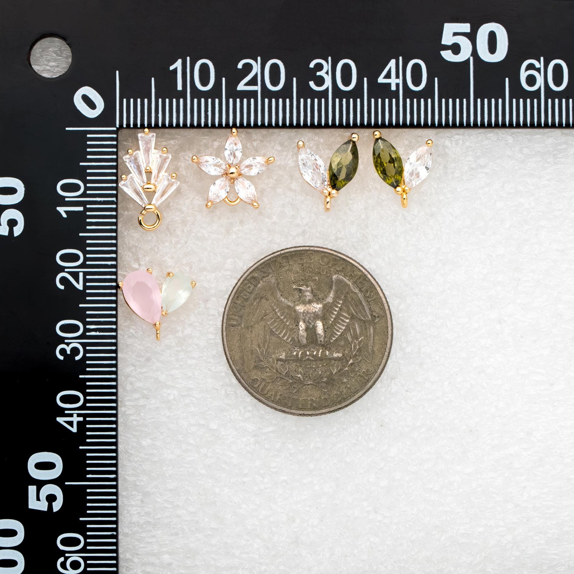 4pcs CZ Pave Heart Earring with Loop, Gold Plated Brass leaf Stud Earrings, Teardrop Earring, Wholesale Supplies (GB-3328)