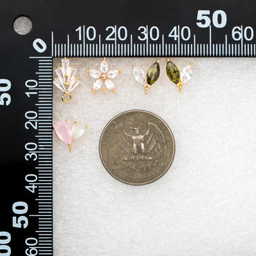 4pcs CZ Pave Heart Earring with Loop, Gold Plated Brass leaf Stud Earrings, Teardrop Earring, Wholesale Supplies (GB-3328)