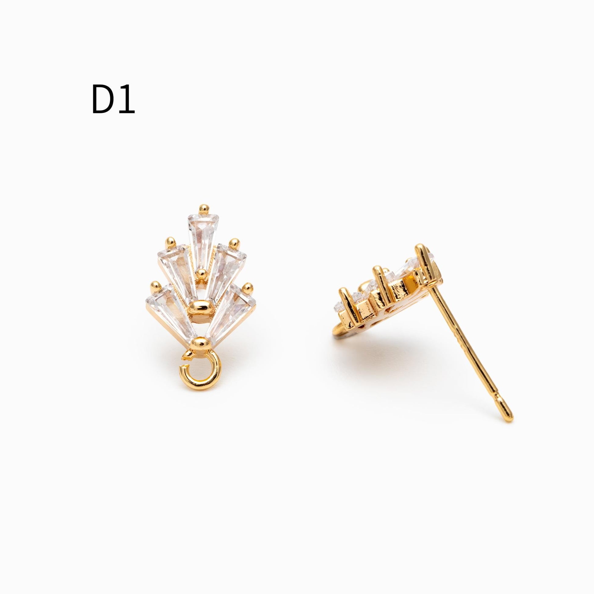 4pcs CZ Pave Heart Earring with Loop, Gold Plated Brass leaf Stud Earrings, Teardrop Earring, Wholesale Supplies (GB-3328)