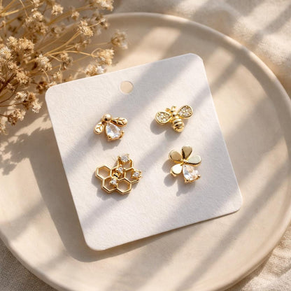 10pcs CZ Pave Gold Flower Earrings, Gold Plated Brass, Dainty Flower Stud Earrings (GB-4261)
