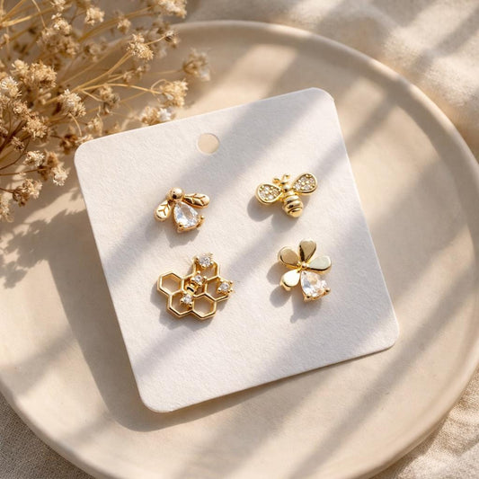 10pcs CZ Pave Gold Flower Earrings, Gold Plated Brass, Dainty Flower Stud Earrings (GB-4261)
