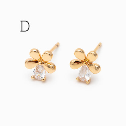 10pcs CZ Pave Gold Flower Earrings, Gold Plated Brass, Dainty Flower Stud Earrings (GB-4261)