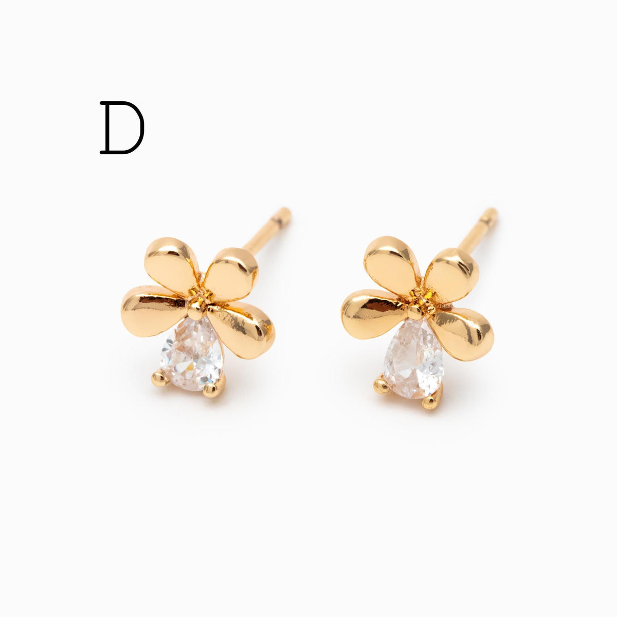 10pcs CZ Pave Gold Flower Bee Honeycomb Earrings, Gold Plated Brass, Dainty Flower Stud Earrings (GB-3896)