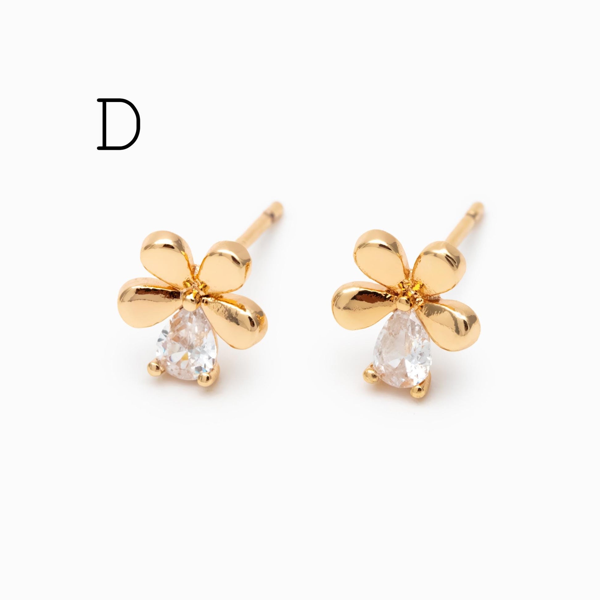 10pcs CZ Pave Gold Flower Bee Honeycomb Earrings, Gold Plated Brass, Dainty Flower Stud Earrings (GB-3896)