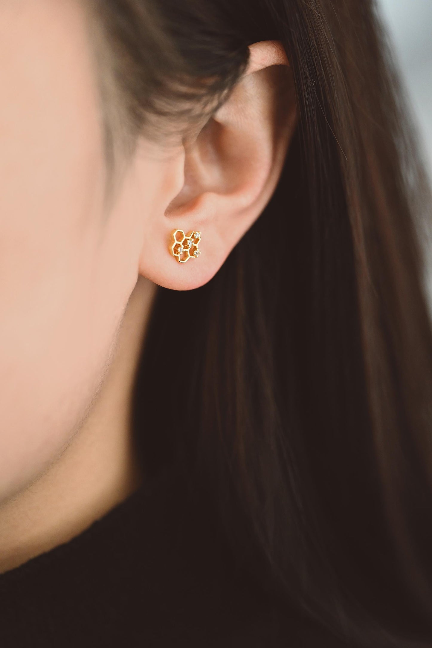 10pcs CZ Pave Gold Flower Earrings, Gold Plated Brass, Dainty Flower Stud Earrings (GB-4261)