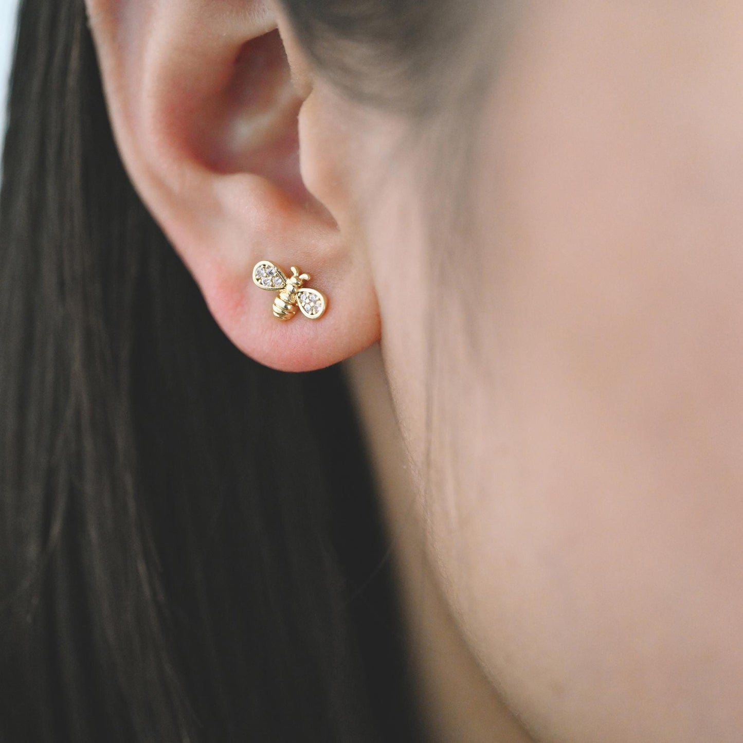 10pcs CZ Pave Gold Flower Earrings, Gold Plated Brass, Dainty Flower Stud Earrings (GB-4261)