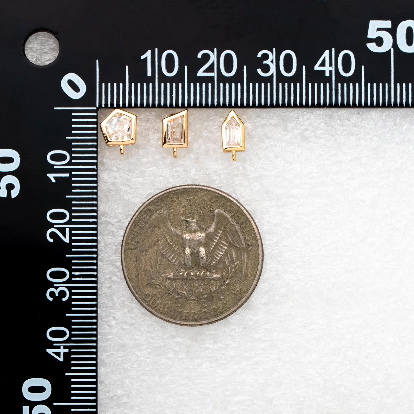 4pcs CZ Pave Trapezoid Earring Stud with Loop, 18K Gold plated Brass Ear Posts, Geometric Earring Findings (#GB-3326)