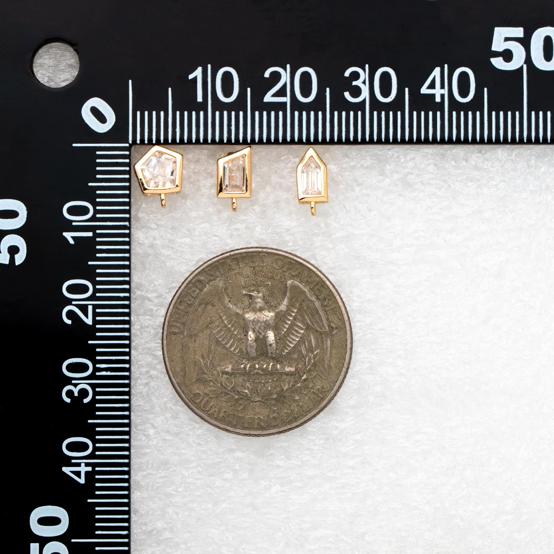 4pcs CZ Pave Trapezoid Earring Stud with Loop, 18K Gold plated Brass Ear Posts, Geometric Earring Findings (#GB-3326)