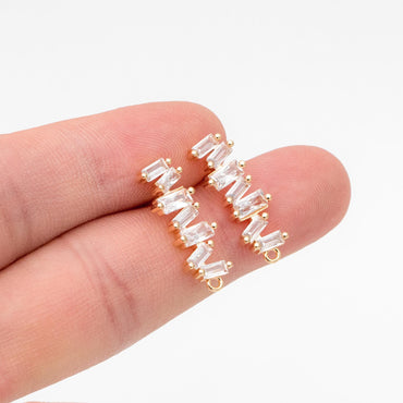 4pcs CZ Pave Irregular Earring Studs with Loop, 18K Gold plated Brass Ear Posts, Dainty Earring Findings (#GB-3619)