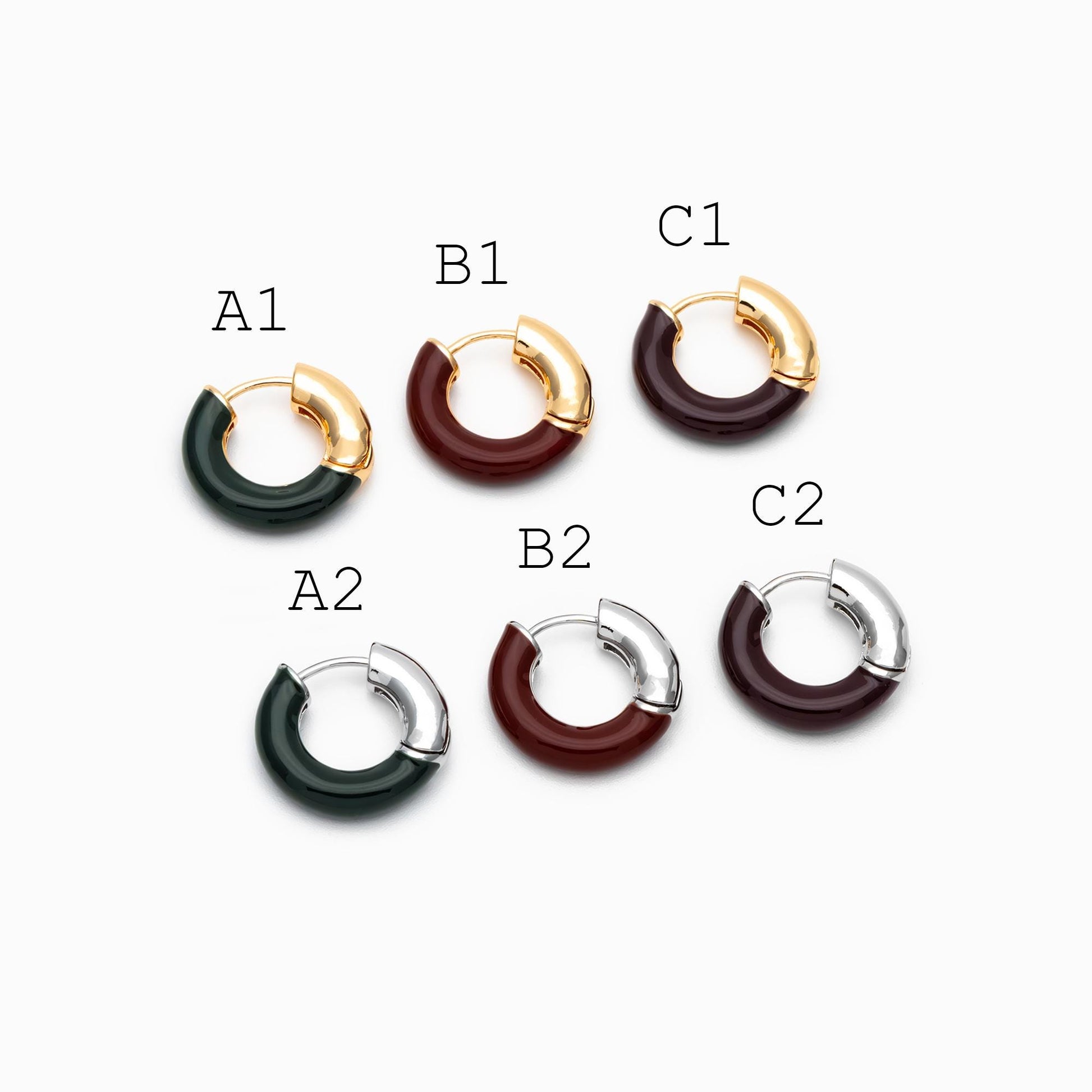 4pcs Enamel Hoop Earrings, 18K Gold/ Rhodium plated Brass, Minimalist Circle Huggies (GB-4767)