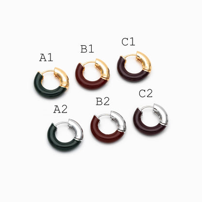 4pcs Enamel Hoop Earrings, 18K Gold/ Rhodium plated Brass, Minimalist Circle Huggies (GB-4767)