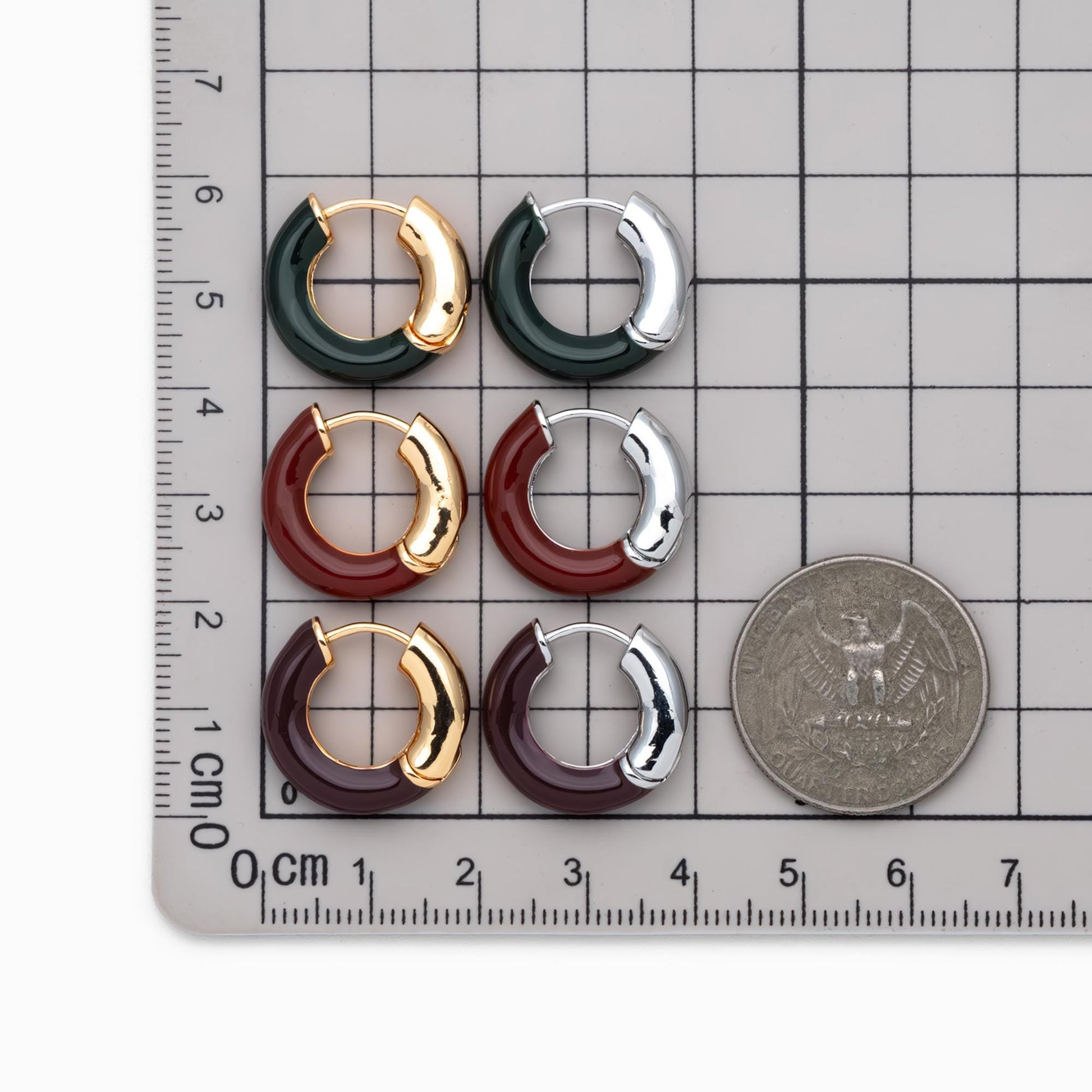 4pcs Enamel Hoop Earrings, 18K Gold/ Rhodium plated Brass, Minimalist Circle Huggies (GB-4767)