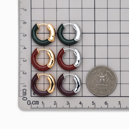 4pcs Enamel Hoop Earrings, 18K Gold/ Rhodium plated Brass, Minimalist Circle Huggies (GB-4767)