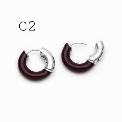 4pcs Enamel Hoop Earrings, 18K Gold/ Rhodium plated Brass, Minimalist Circle Huggies (GB-4767)