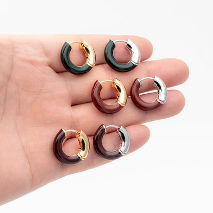 4pcs Enamel Hoop Earrings, 18K Gold/ Rhodium plated Brass, Minimalist Circle Huggies (GB-4767)