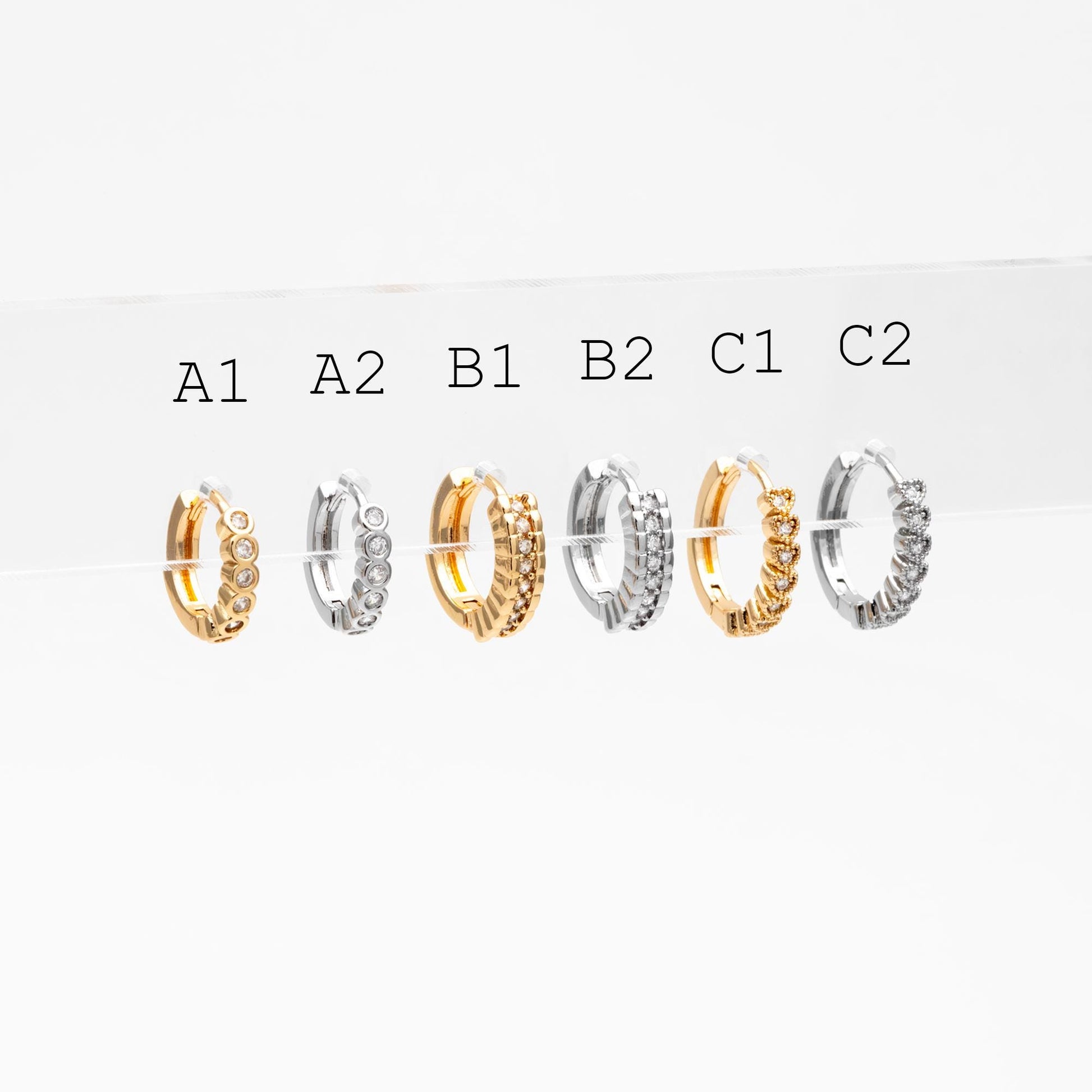 4pcs CZ Pave Gold/ Silver Tone Hoop Earrings, Gold/ Rhodium plated Brass, Dainty Round Huggie Earrings (GB-4770)