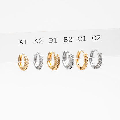 4pcs CZ Pave Gold/ Silver Tone Hoop Earrings, Gold/ Rhodium plated Brass, Dainty Round Huggie Earrings (GB-4770)
