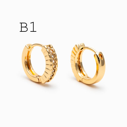 4pcs CZ Pave Gold/ Silver Tone Hoop Earrings, Gold/ Rhodium plated Brass, Dainty Round Huggie Earrings (GB-4770)