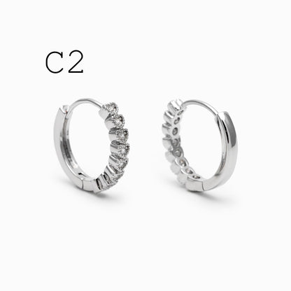 4pcs CZ Pave Gold/ Silver Tone Hoop Earrings, Gold/ Rhodium plated Brass, Dainty Round Huggie Earrings (GB-4770)