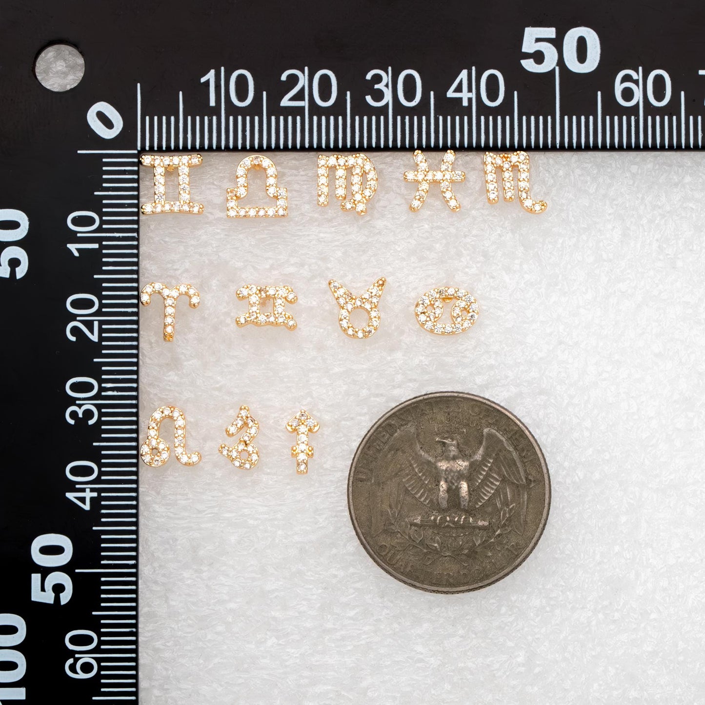 2pcs CZ paved Zodiac Constellation Stud Earrings, 18K Real Gold/ Rhodium plated Brass, Dainty Zodiac Sign Earrings(GB-4768)