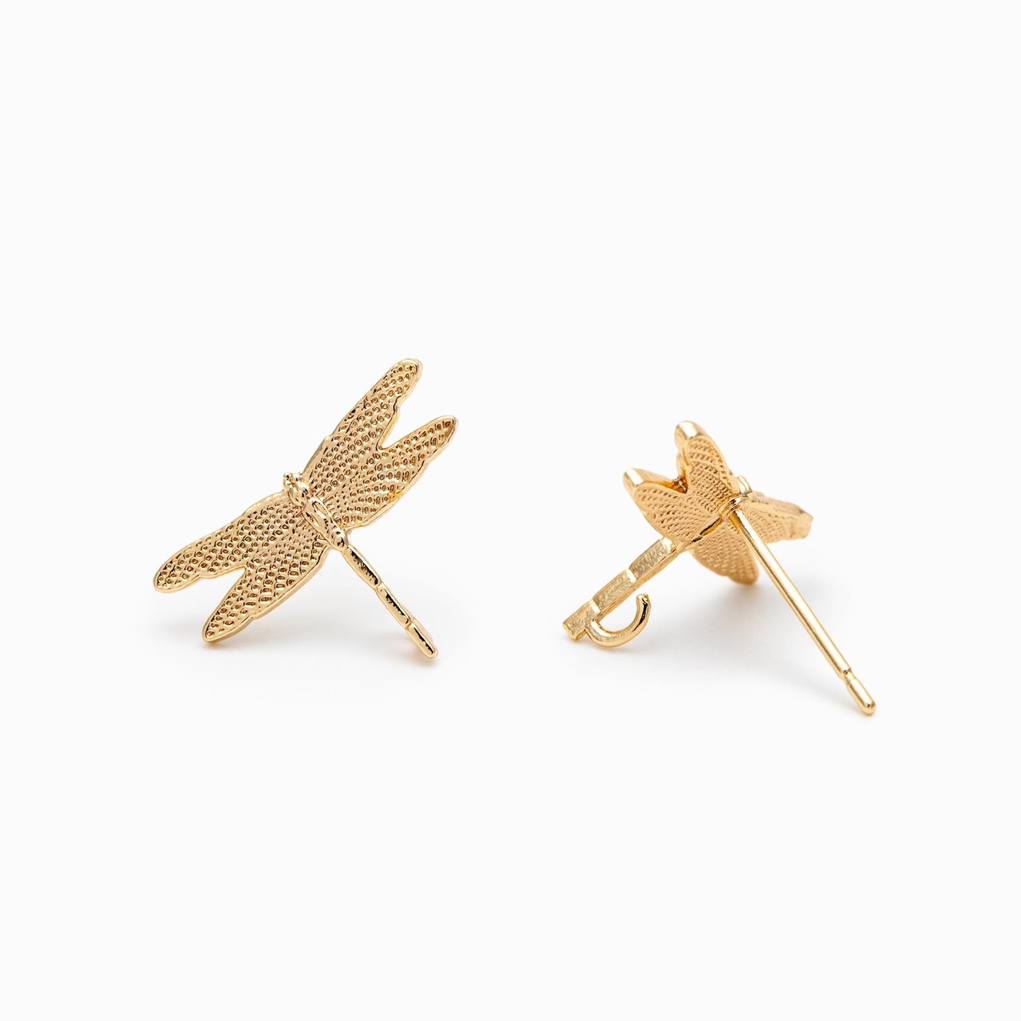 10pcs Gold Dragonfly Stud Earrings with Loop 16x11mm, 18K Gold plated Brass Ear Posts Wholesale (#GB-415)