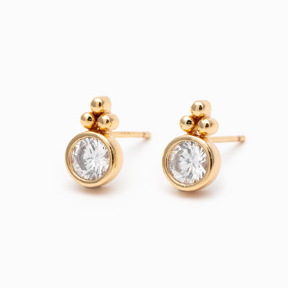 10pcs CZ Pave Round Trinity Ear Posts 10x6mm, Gold Plated Brass Dainty Stud Earrings (GB-3639)