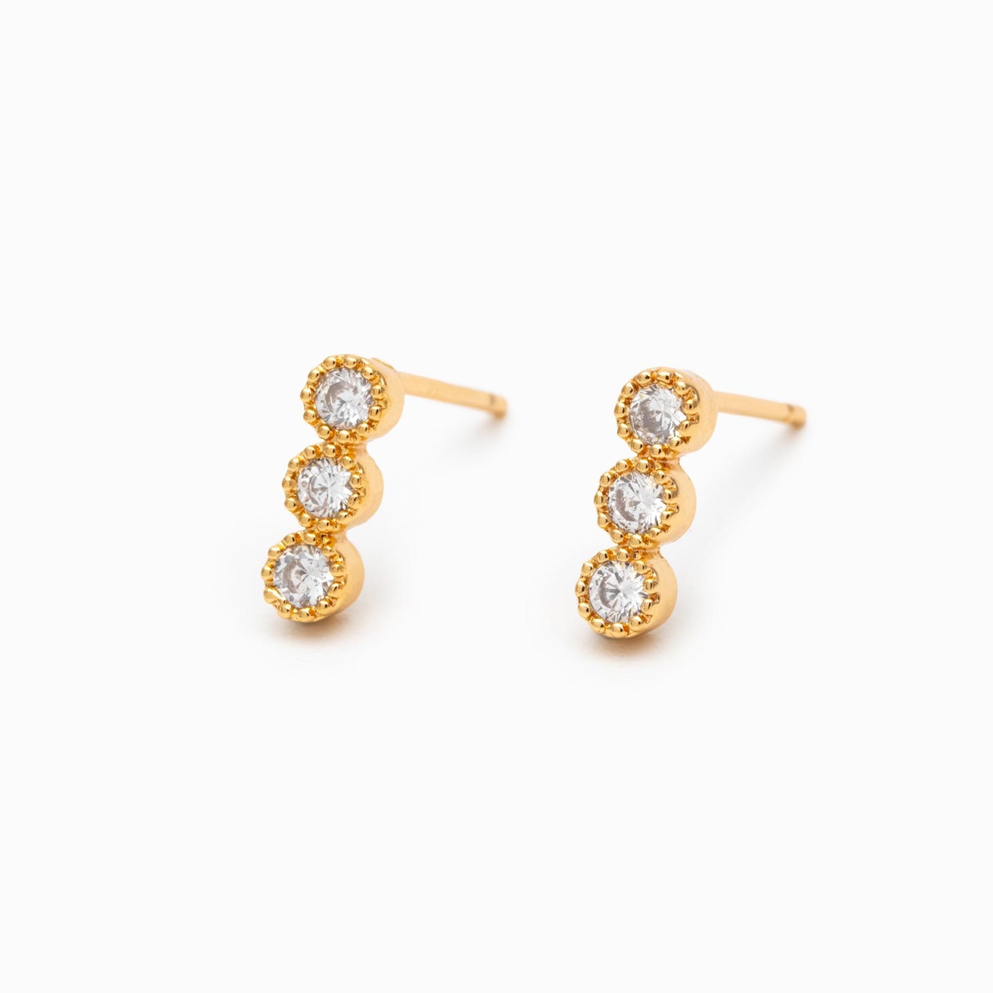 10pcs CZ Pave Bar Ear Posts, Real Gold Plated Brass Minimalist Stud Earrings (#GB-3258)